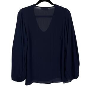 FAB'RIK "TYCHE" Women's 3/4 SLEEVE BLOUSE Navy Blue V-NECK Size LARGE